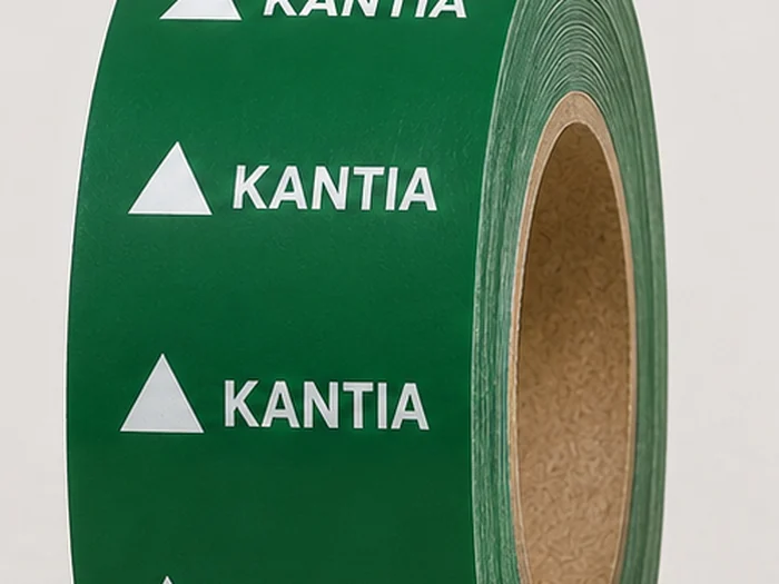 Rolo de fita personalizada verde com logotipo impresso repetido