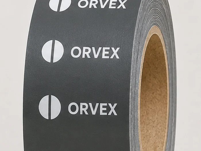 Rolo de fita personalizada grafite com logotipo impresso repetido